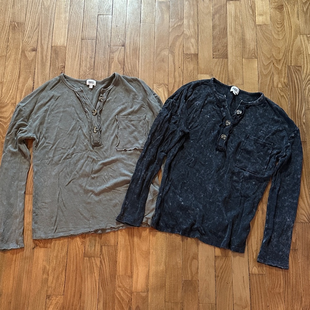 BKE Long Sleeve Henley Shirts - Green and Charcoal